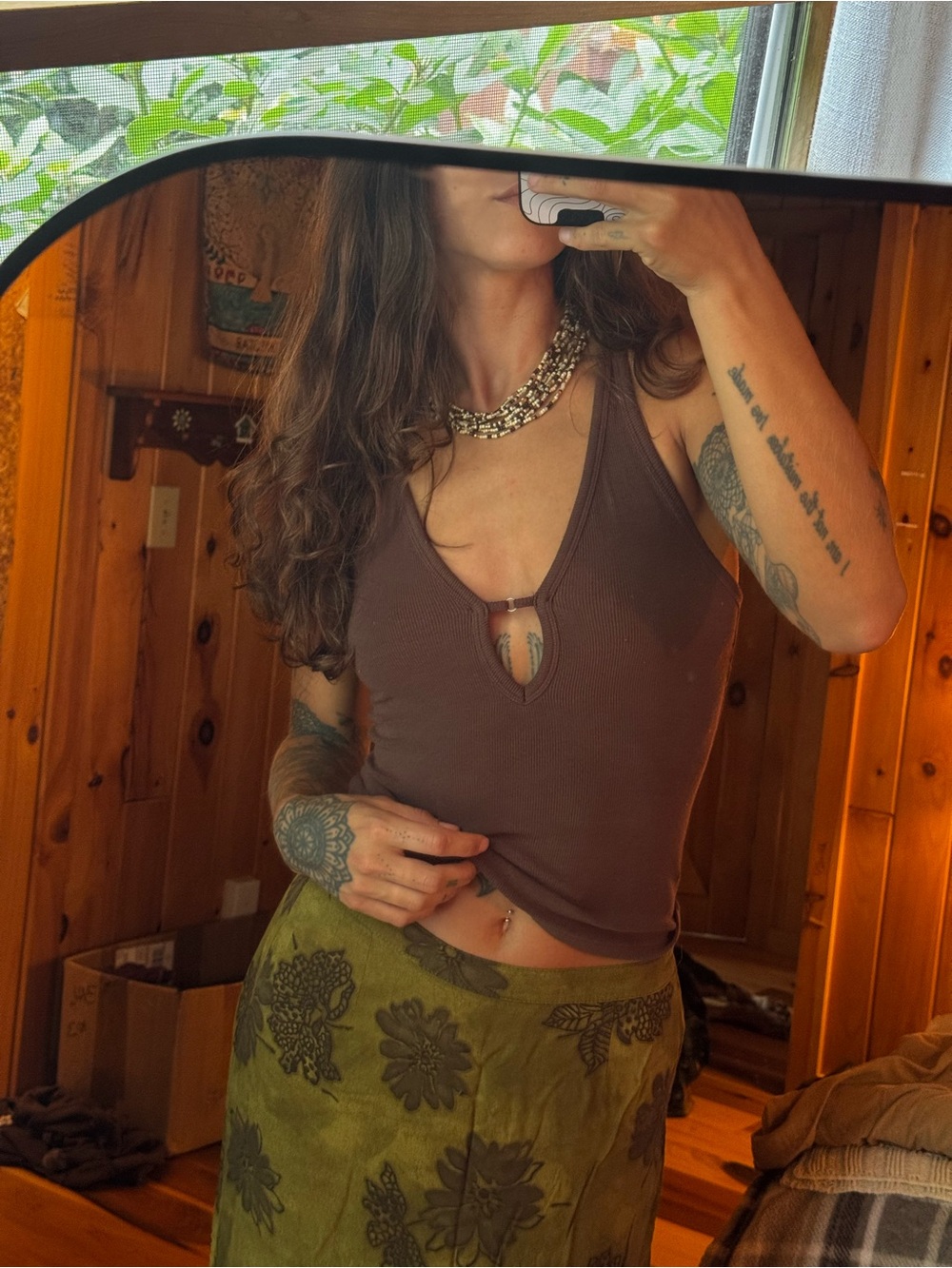 Brown Ribbed Tank Top